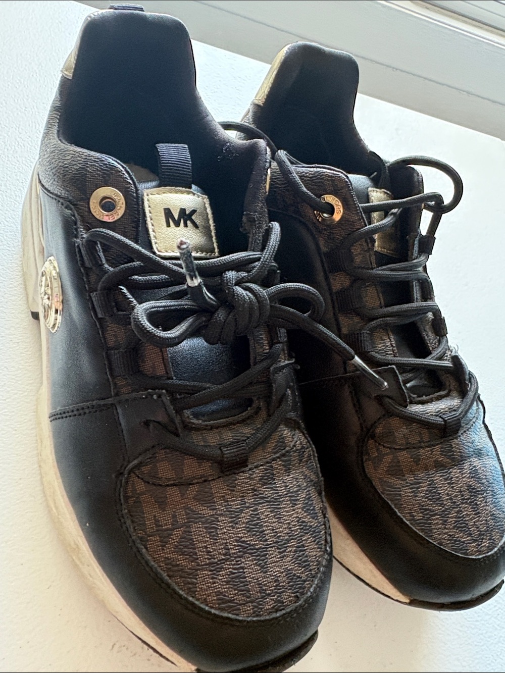 Michael Kors Black and Brown MK Logo Lace-Up Sneakers